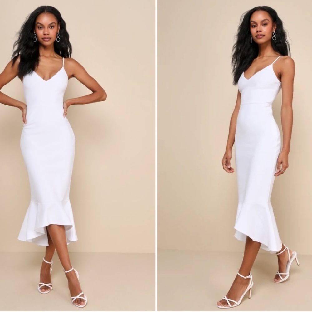 LULU's Bridal Chic Modern Sexy Minimalist Mermaid Trumpet Midi Dress